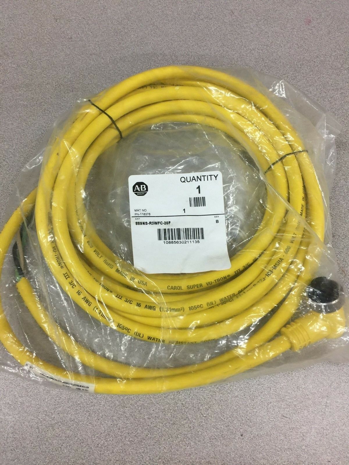 NEW ALLEN-BRADLEY CORDSET 889NS-R3WFC-20F SERIES B