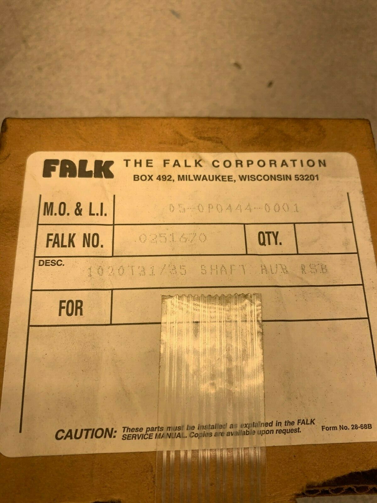 NEW IN BOX FALK SHAFT HUB 0251670