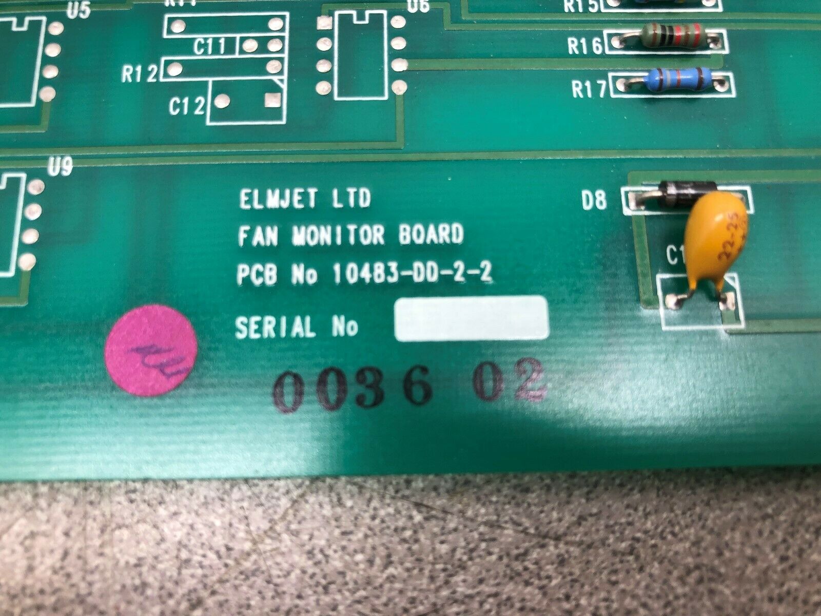 USED ELMJET LTD FAN MONITOR BOARD 10483-DD-2-2