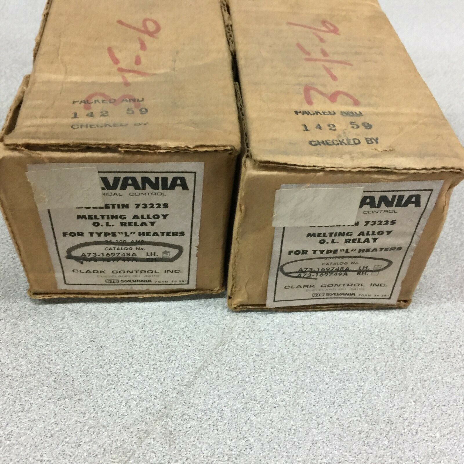 NEW IN BOX LOT OF 2 SYLVANIA 100AMP MELTING ALLOY O.L. RELAY A73-169748A