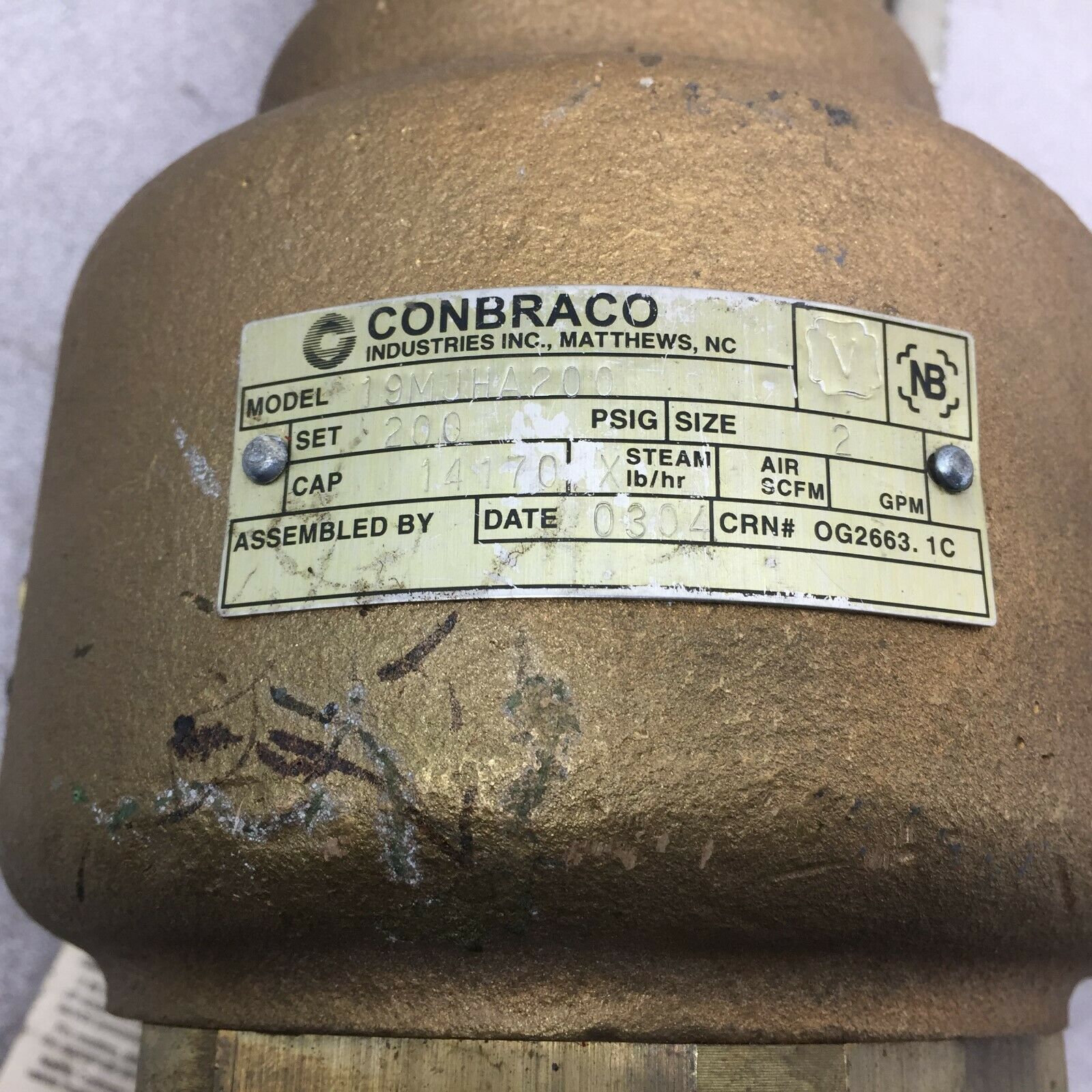 NEW NO BOX CONBRACO 2" 14170 STEAM LB/HR PRESSURE RELEIF VALVE 19MJHA00