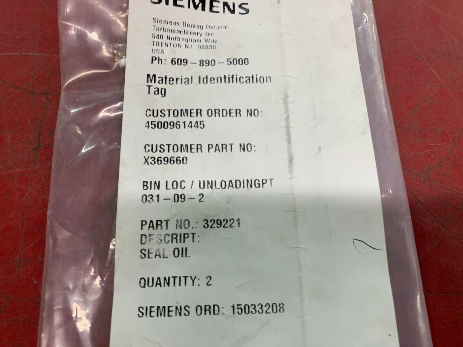 NEW NO BOX SIEMENS OIL SEAL 329221