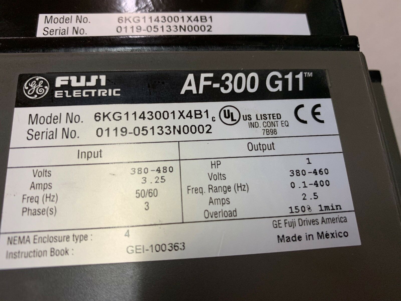 USED FUJI ELECTRIC DRIVE 6KG1143001X4B1