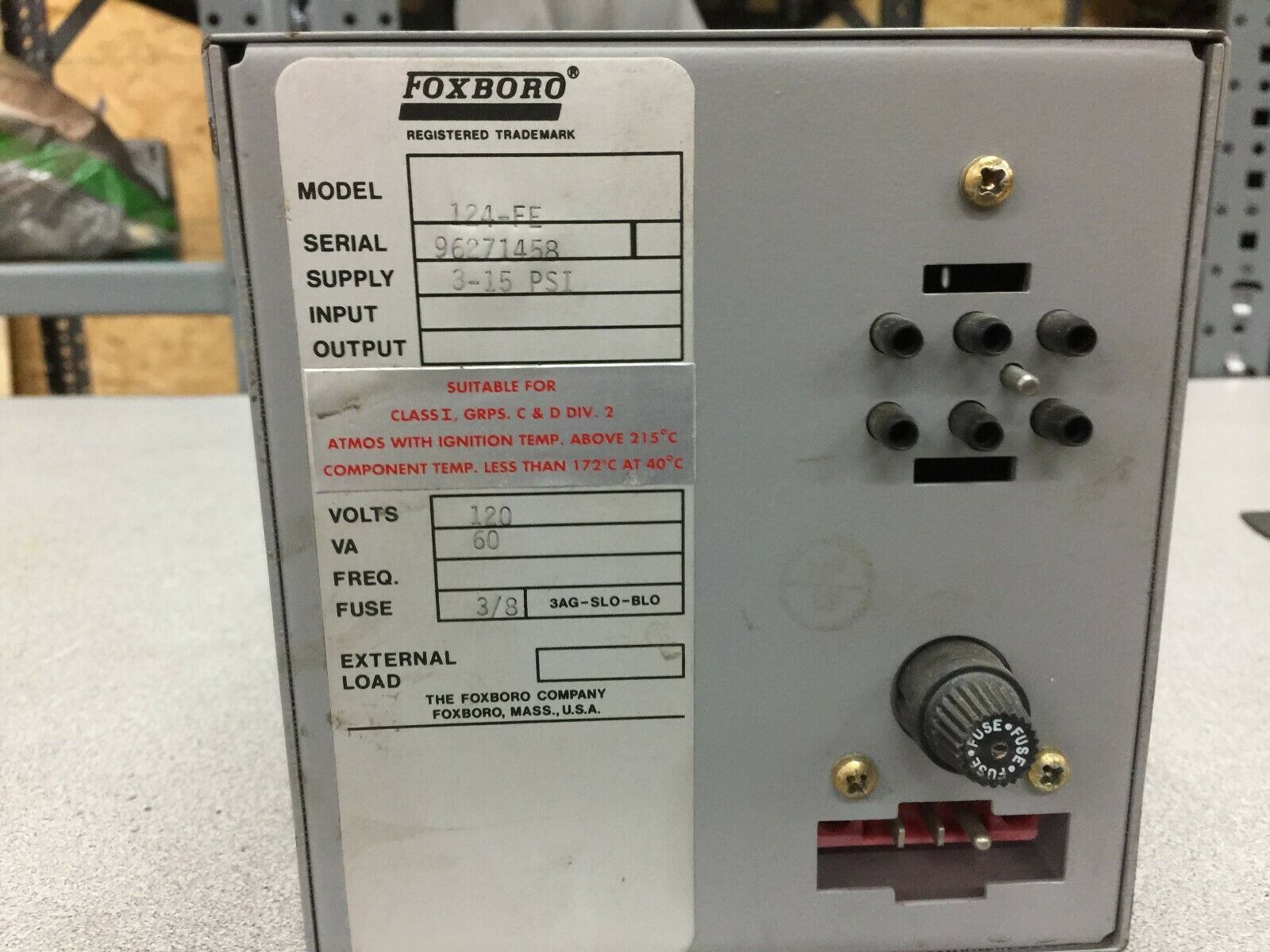 USED FOXBORO 120VAC 3-15 PSI CHART READER 124-FE