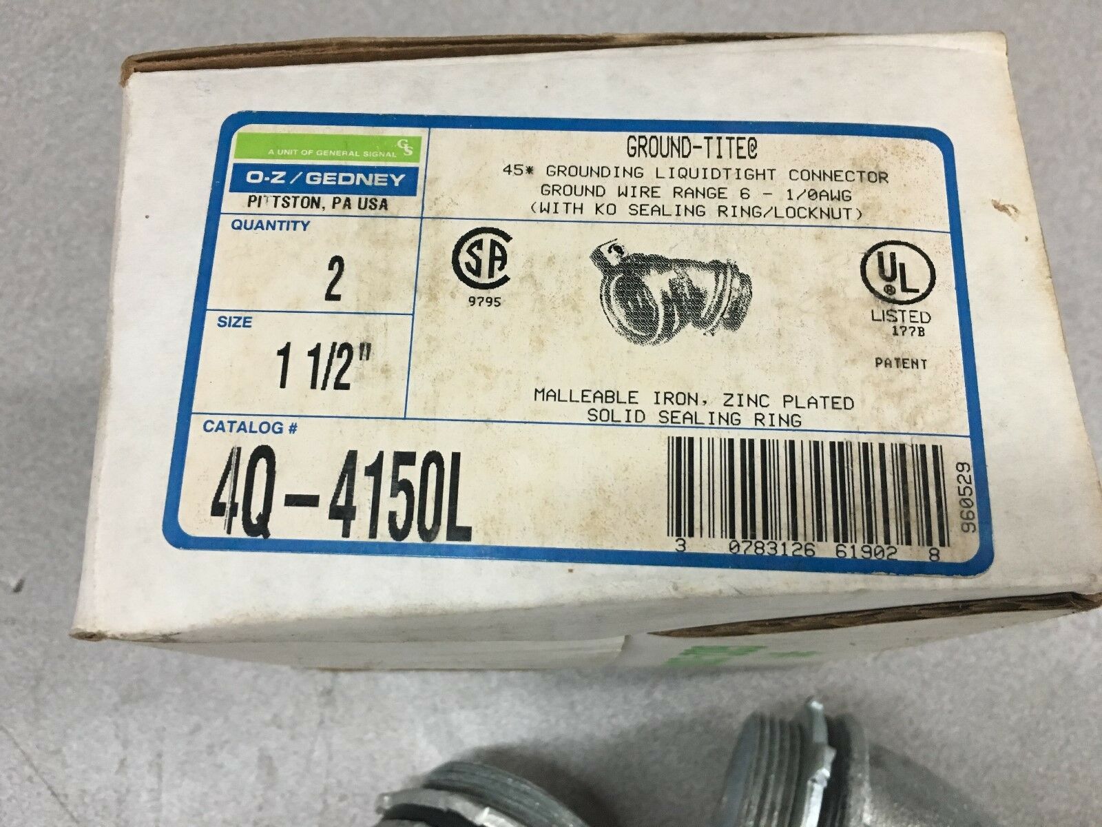 QTY:2 NEW IN BOX O-Z / GEDNEY 1-1/2" GROUNDING LIQUIDTIGHT CONNECTORS 4Q-4150L