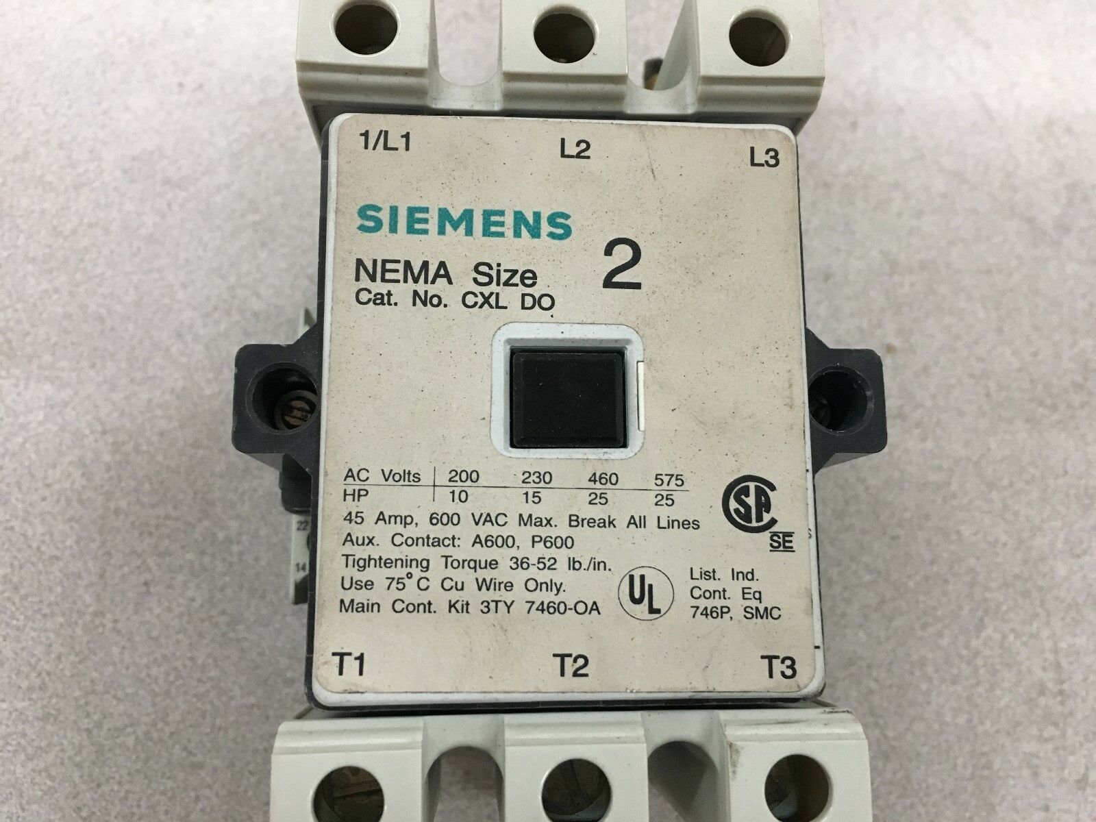 USED SIEMENS SIZE 2 STARTER 110/120V. COIL 3TF46 22-0AK6