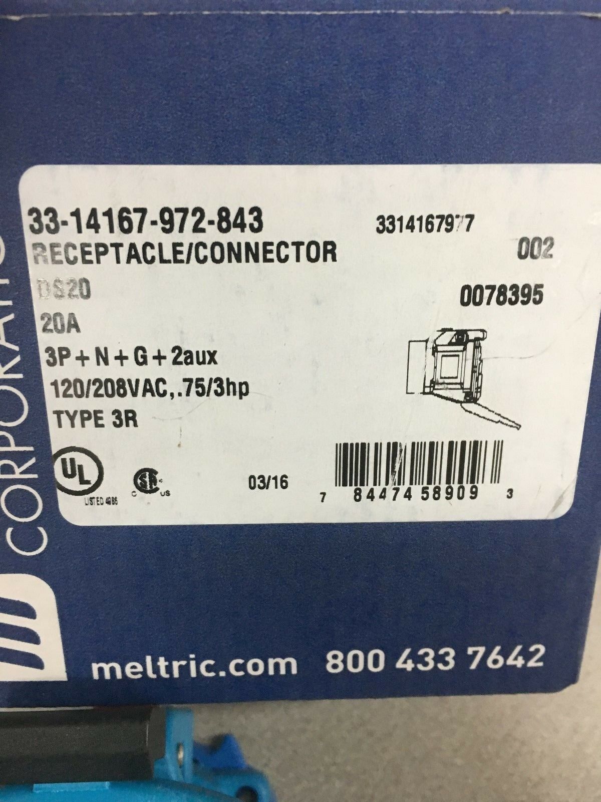 NEW IN BOX MELTRIC RECEPTACLE CONNECTOR 33-14167-972-843