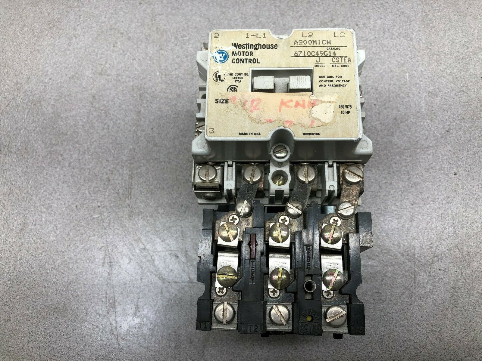 USED WESTINGHOUSE SIZE 1  120 VAC 10 HP 600 VAC MOTOR CONTROL A200M1CW