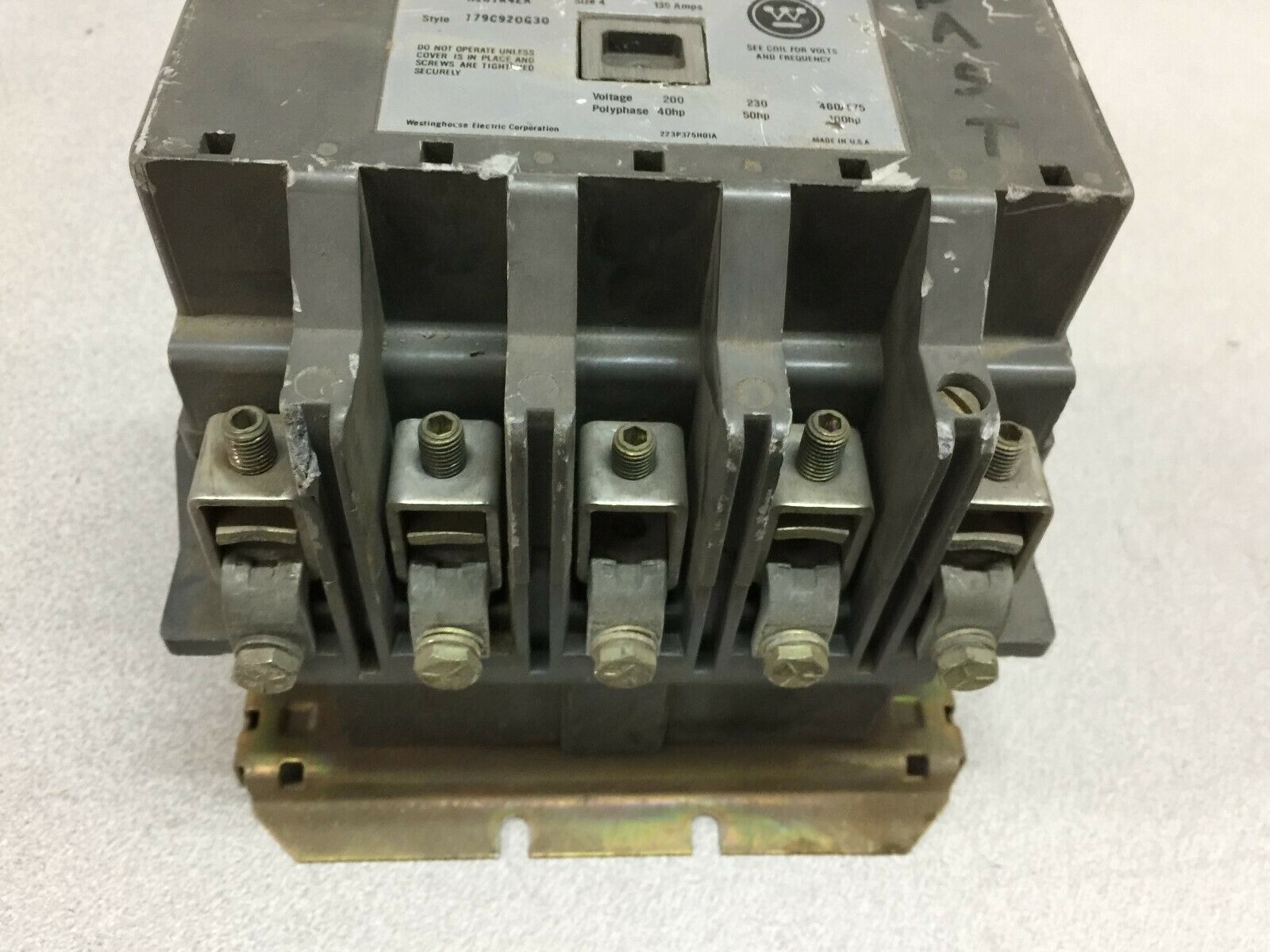 USED WESTINGHOUSE SIZE 4 5POLE 135AMPS 120VAC COIL 100HP CONTACTOR A201K4EA