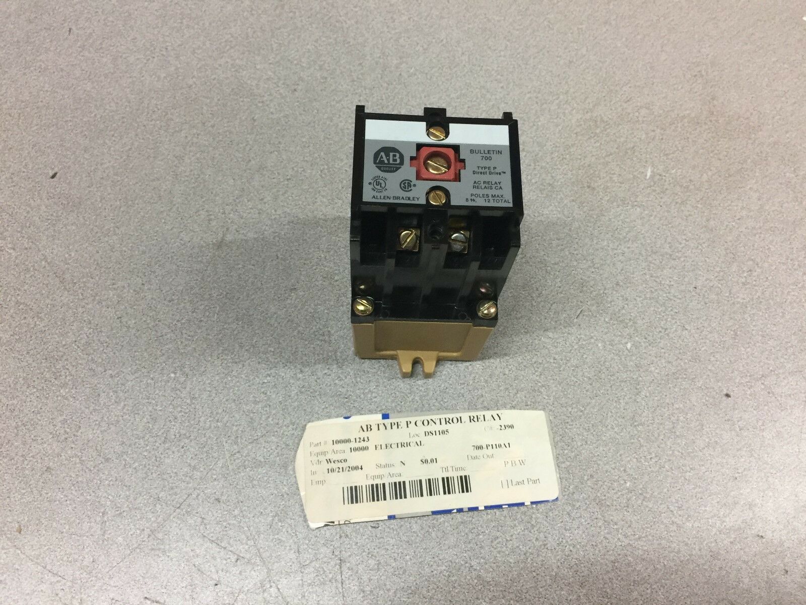 NEW NO BOX ALLEN BRADLEY CONTROL RELAY 120V COIL 700-P110A1/B