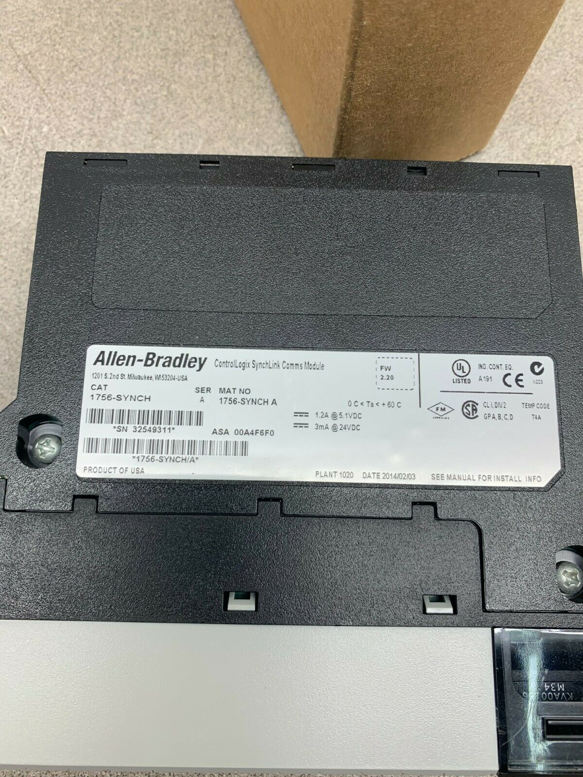 REFURB. ALLEN-BRADLEY CONTROLLOGIX SYNCHLINK COMMS MODULE 1756-SYNCH SERIES A