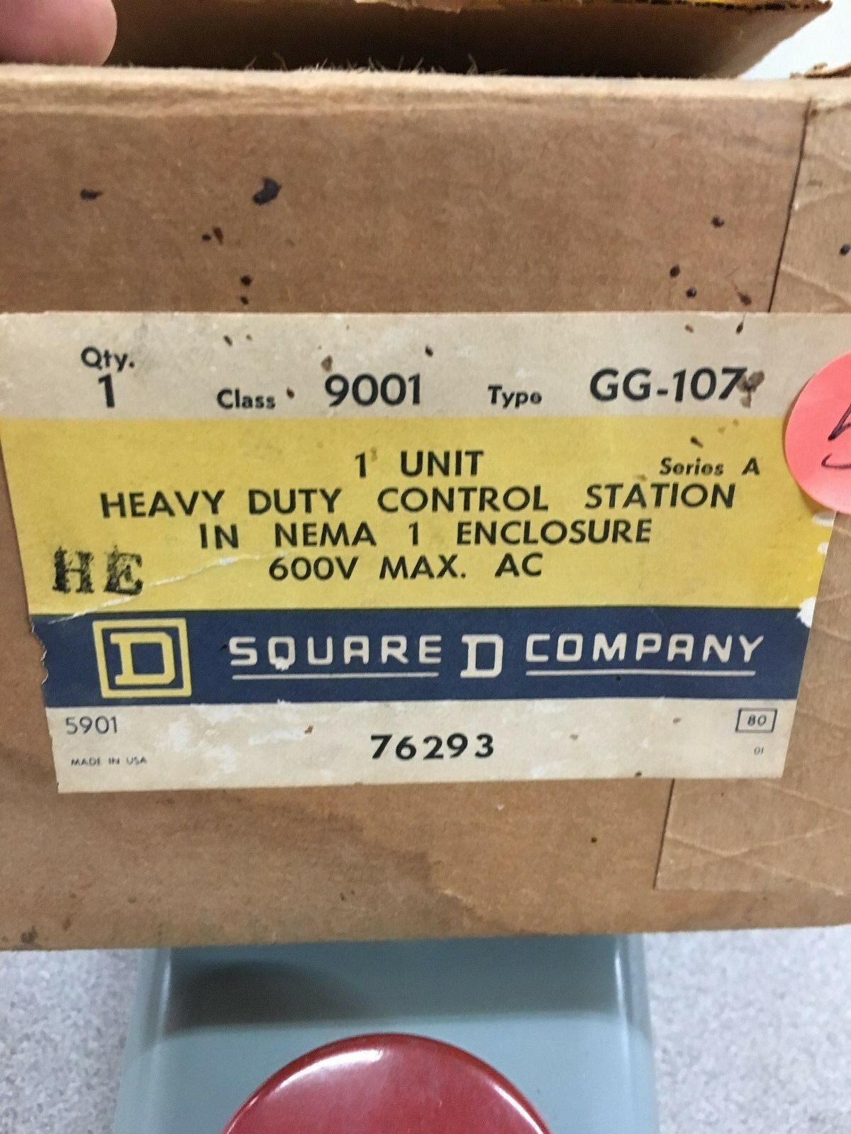 NEW IN BOX SQUARE D 1 UNIT HEAVY DUTY CONTROL STATION 9001 GG-107 SERIES A