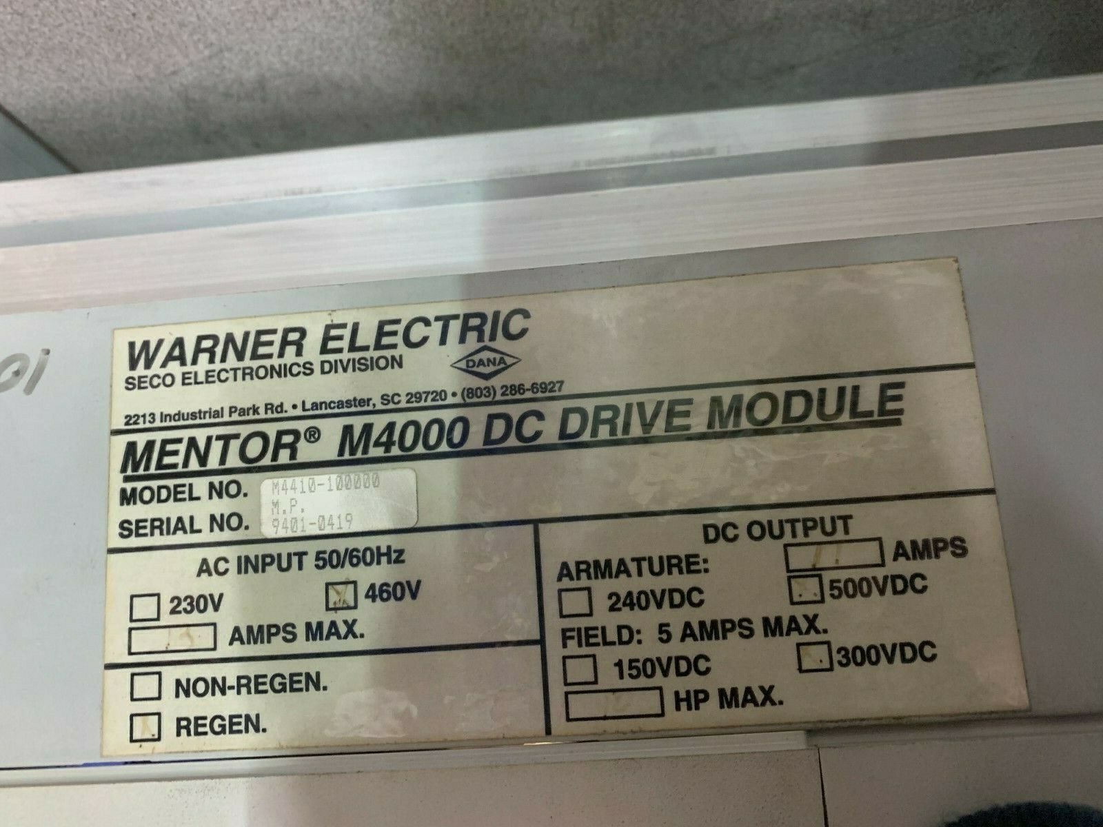 USED WARNER SECO M44-M45R MENTOR II M4000 DC DRIVE MODULE M4410-100000