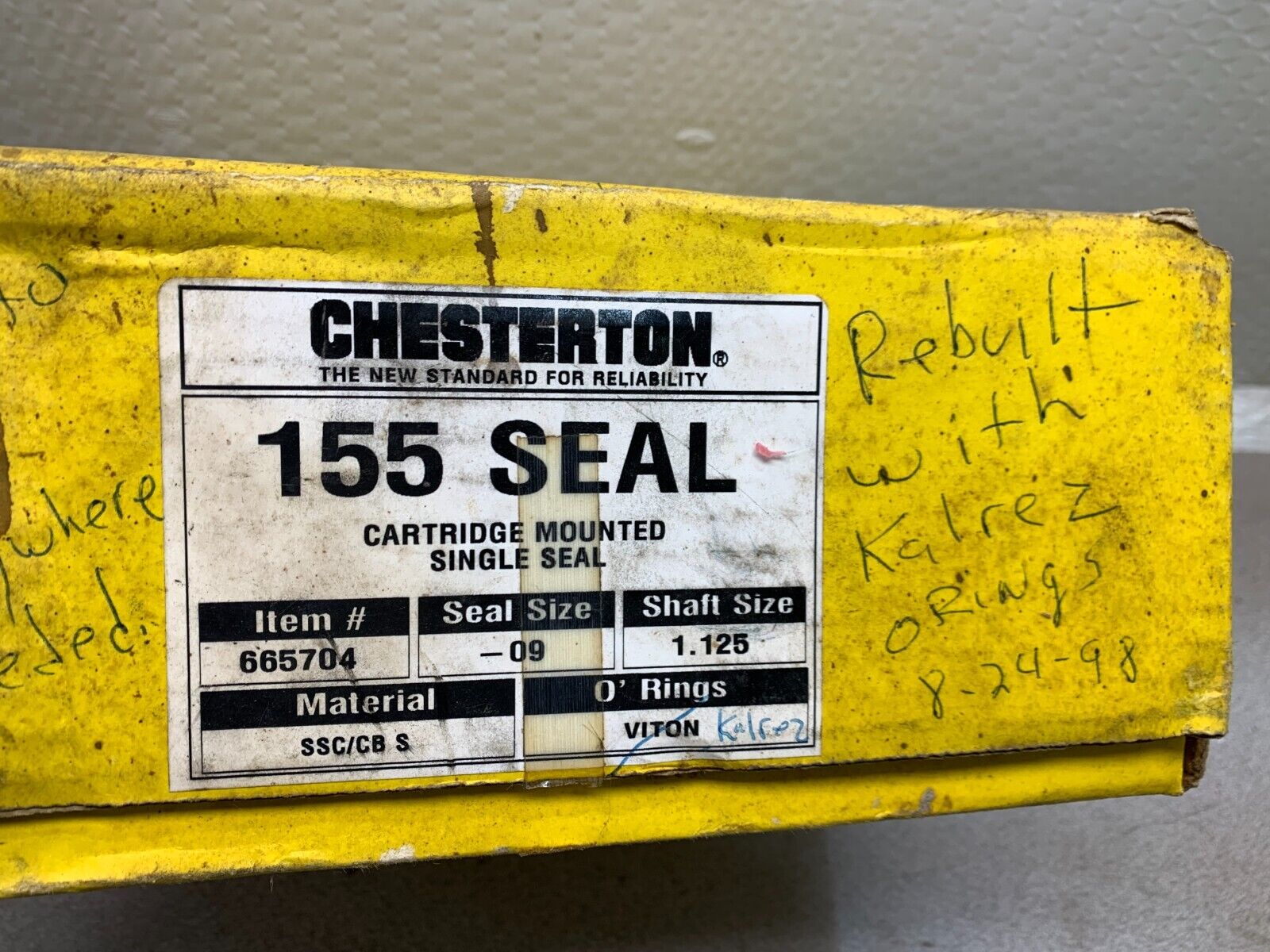 REBUILT CHESTERTON 155 CARTRIDGE MOUNTED SINGLE SEAL 1.125 SHAFT SIZE -09 SEAL