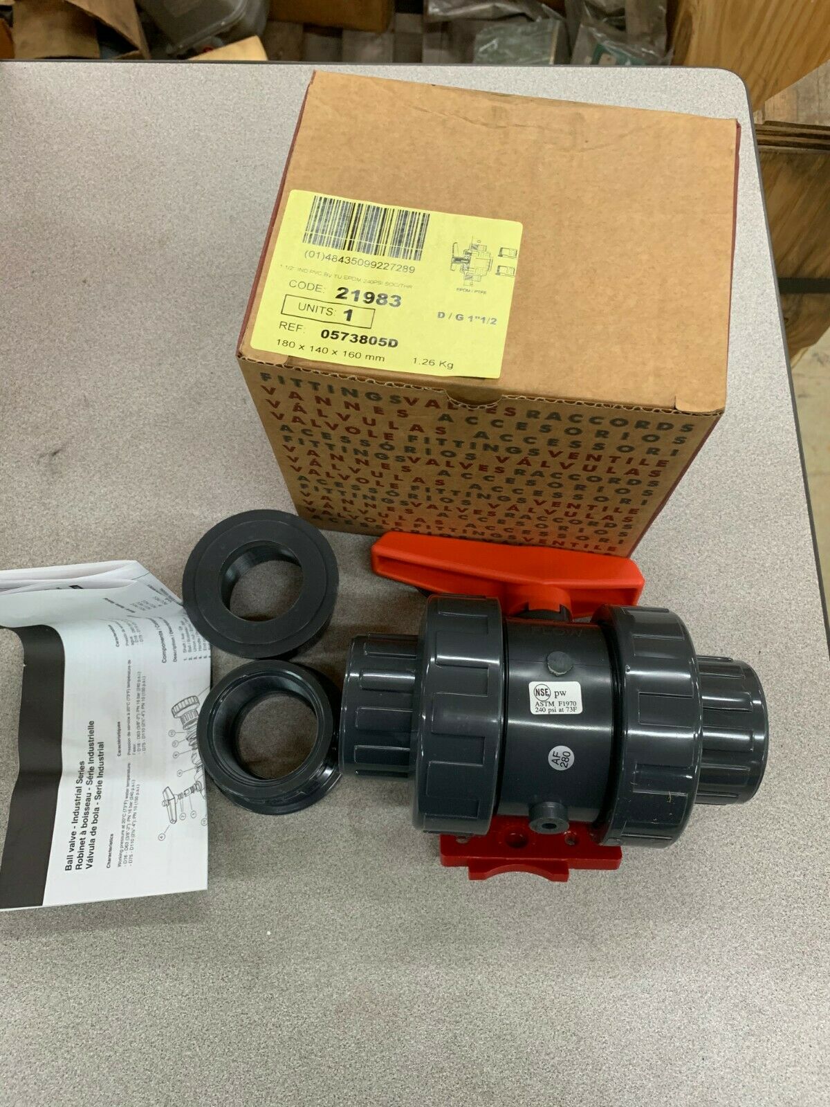 NEW IN BOX CEPEX 21983 PVC-U 1-1/2" BALL VALVE 0573805D