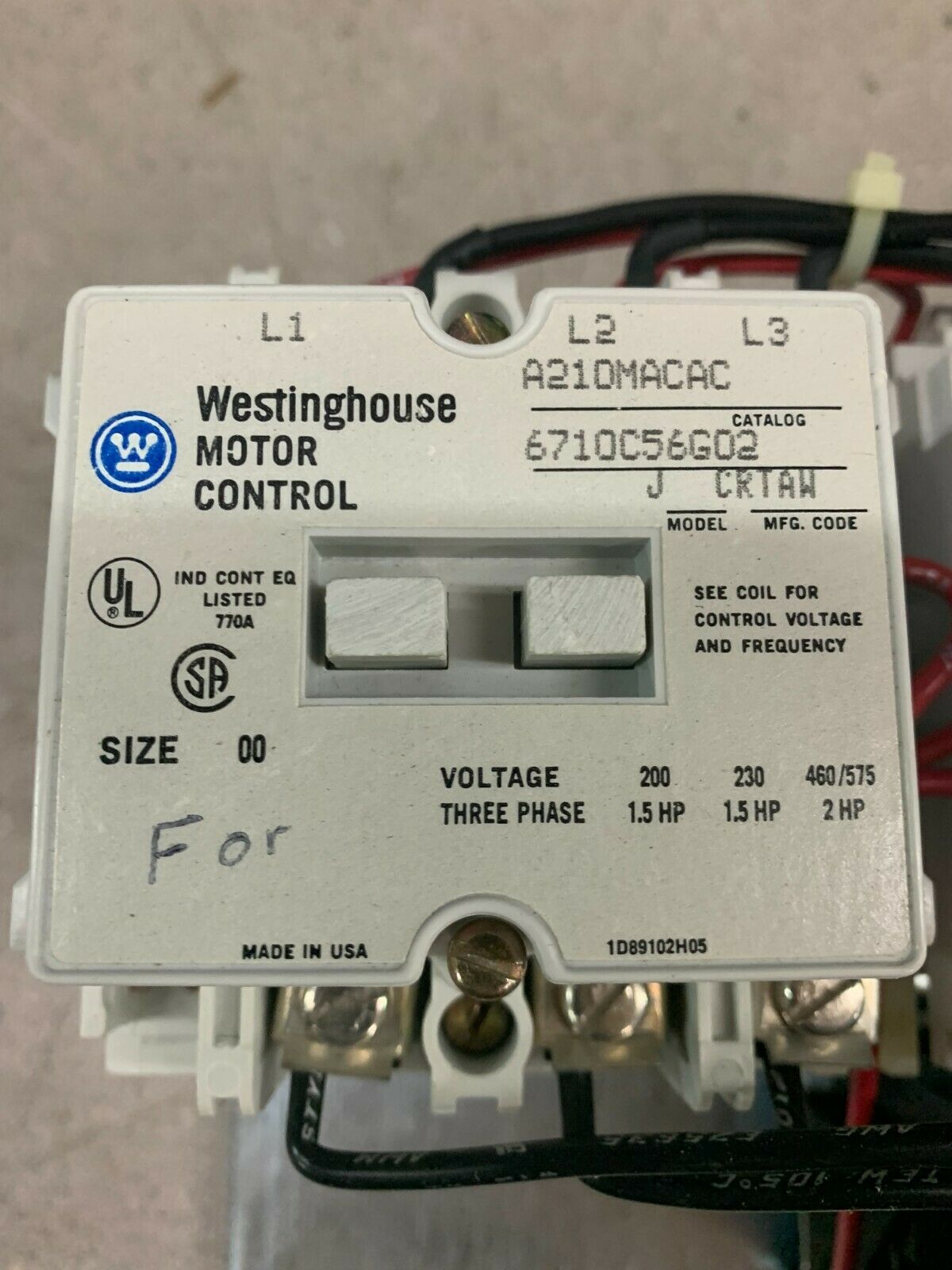 NEW NO BOX WESTINGHOUSE SIZE 00 STARTER A210MACAC