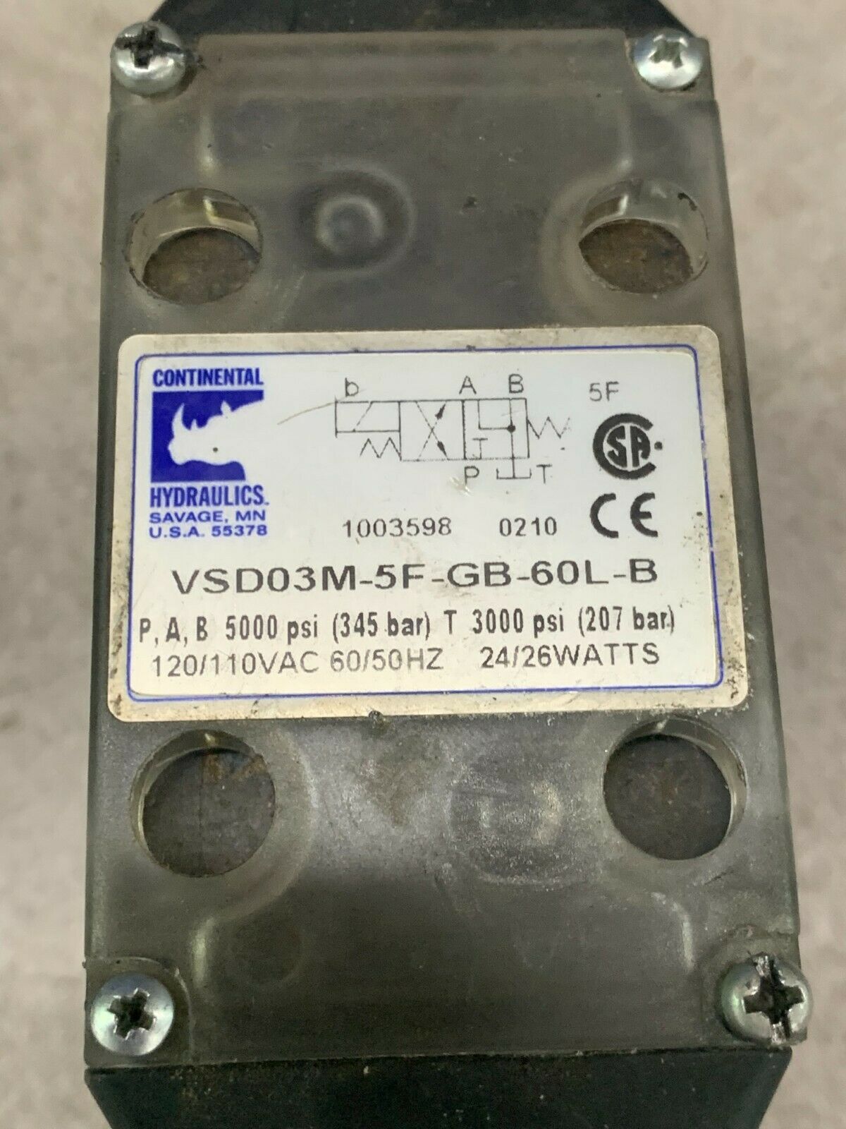 USED CONTINENTAL HYDRAULIC VALVE VSD03M-5F-GB-60L-B