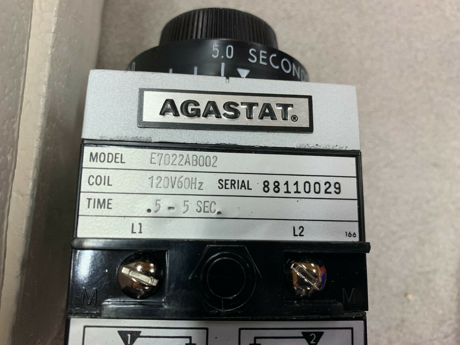 NEW AGASTAT .5-5 SEC. TIMER 120V. TIMING RELAY E7022AB002