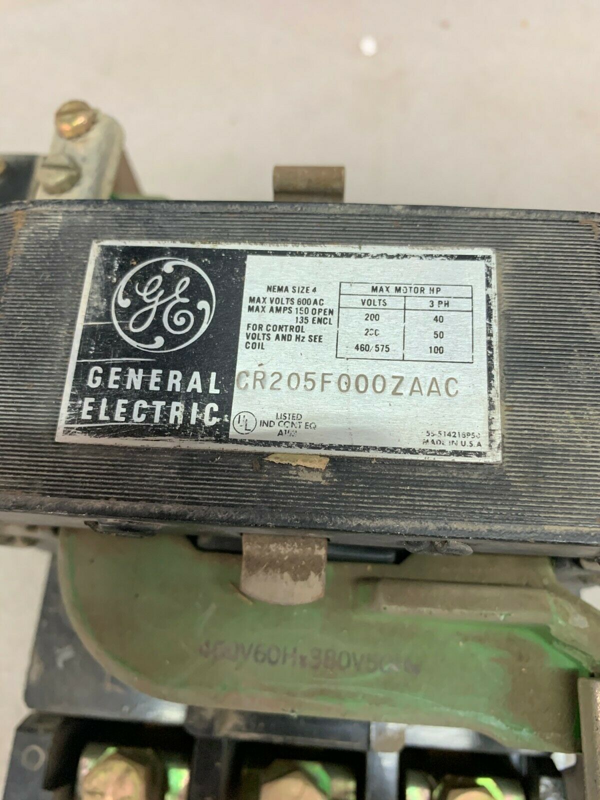 USED GENERAL ELECTRIC SIZE 4 STARTER 380-460V. COIL CR205F000ZAAC