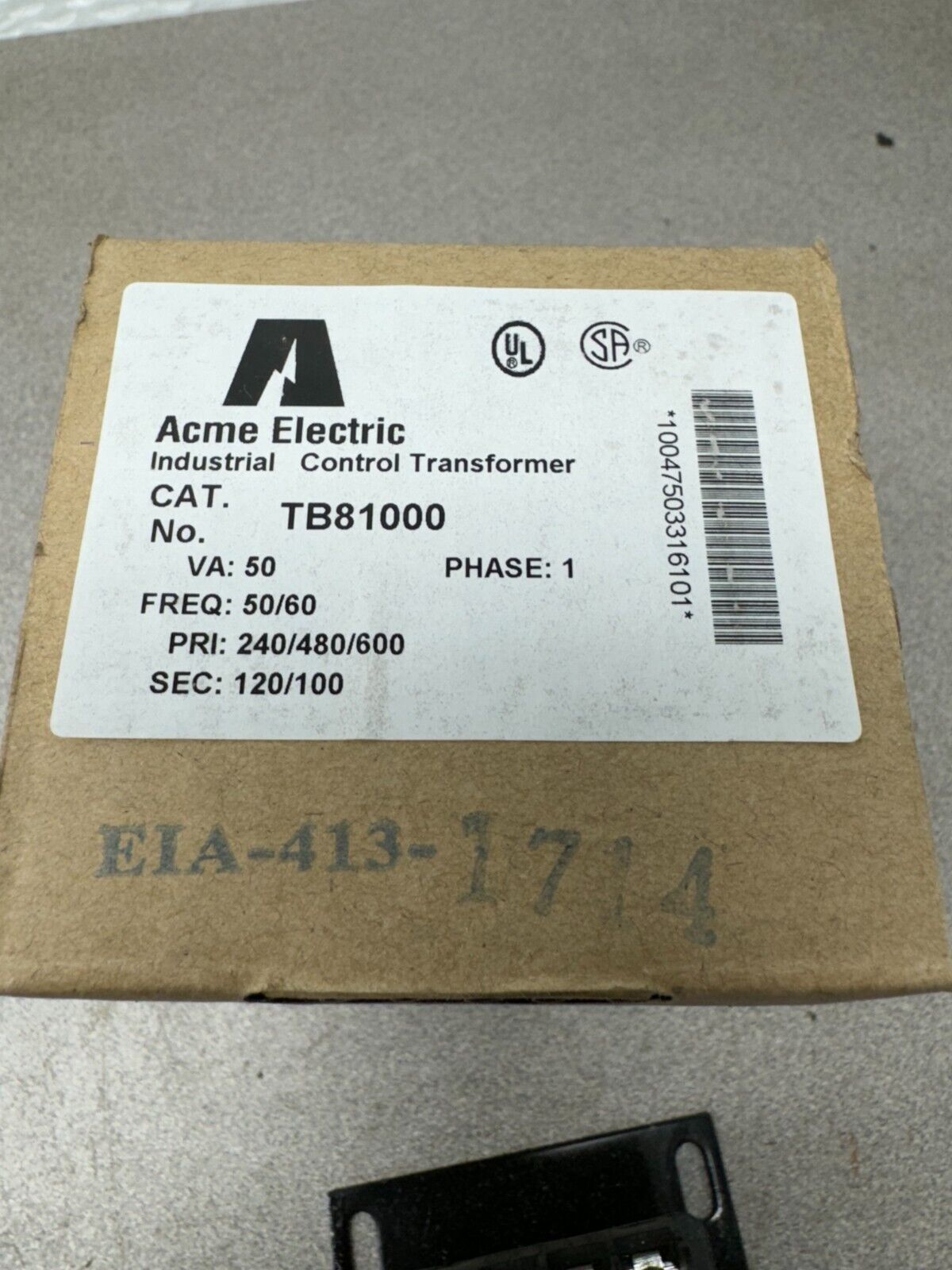 NEW IN BOX ACME ELECTRIC INDUSTRIAL CONTROL TRANSFORMER TB81000