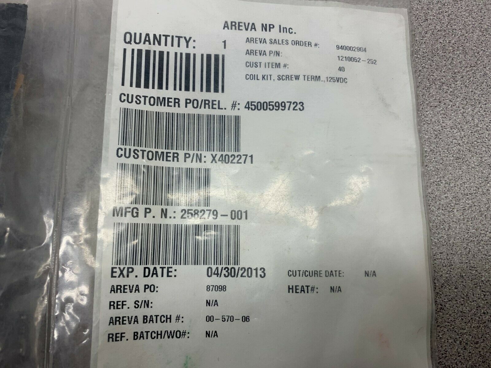 NEW NO BOX AREVA COIL KIT 258279-001