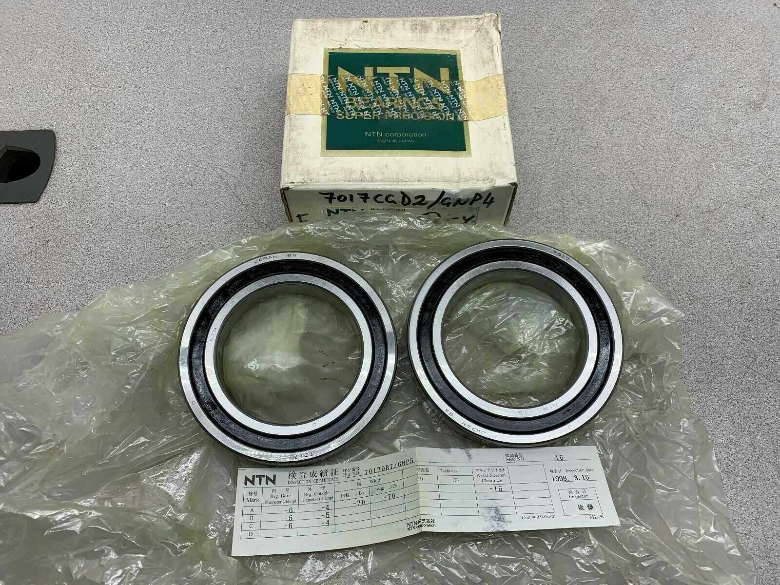 NEW SET OF NTN 7017 CGD2/GNP4 PRECISION BEARINGS 7017 DBT/GNP5