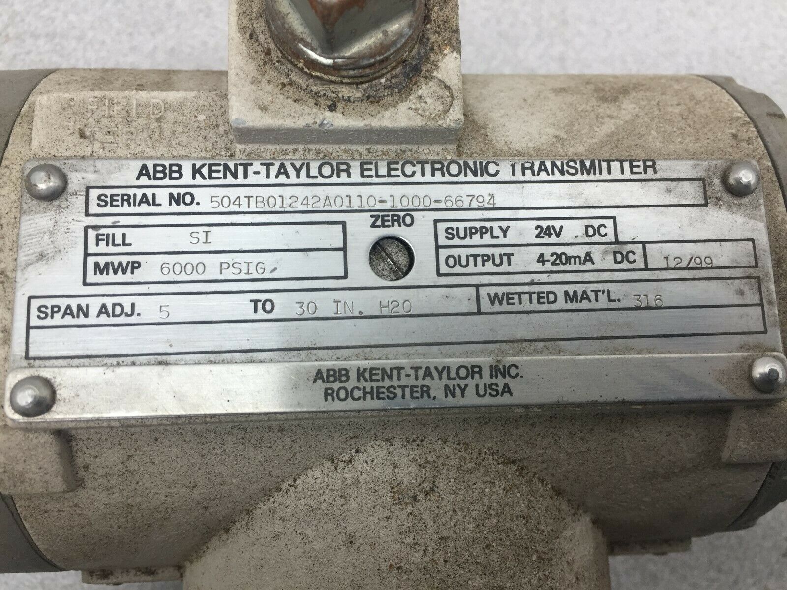 NEW NO BOX ABB KENT TAYLOR 600PSI 5-30 IN H20 PRESSURE TRANSMITTER 42S1627J011