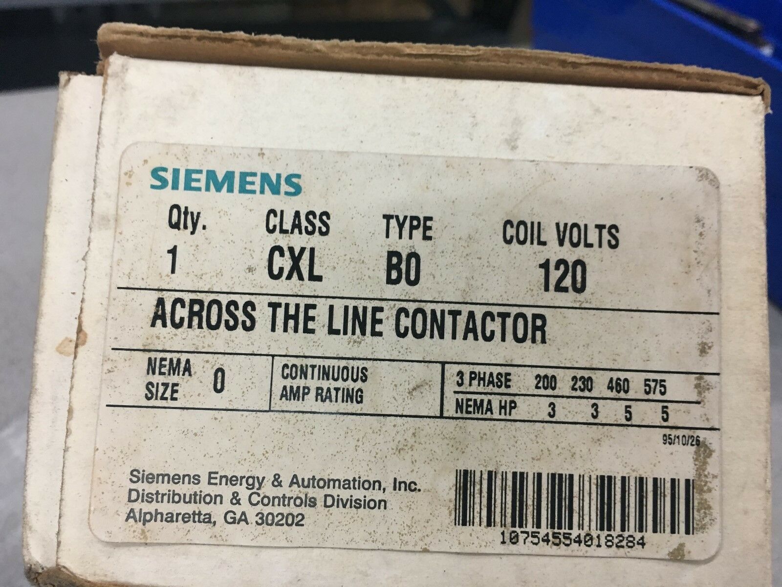 NEW IN BOX SIEMENS ACROSS THE LINE CONTACTOR CXLB0