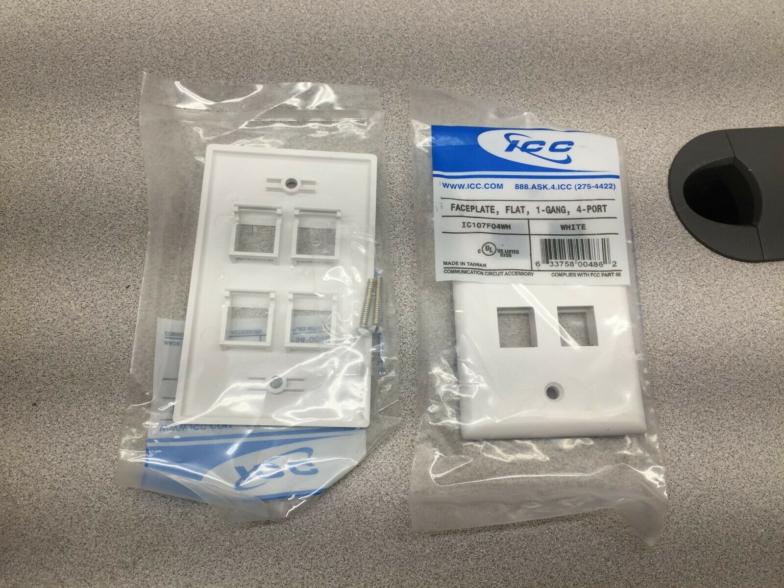 NEW IN BAG (LOT OF 21) ICC 1-GANG 4-PORT FLAT FACEPLATE IC107F04WH