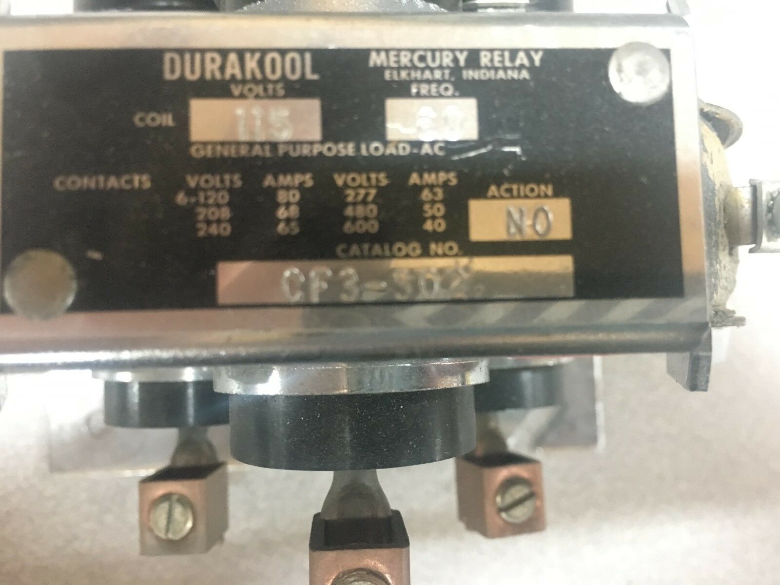 USED DURAKOOL MERCURY RELAY CF3-302