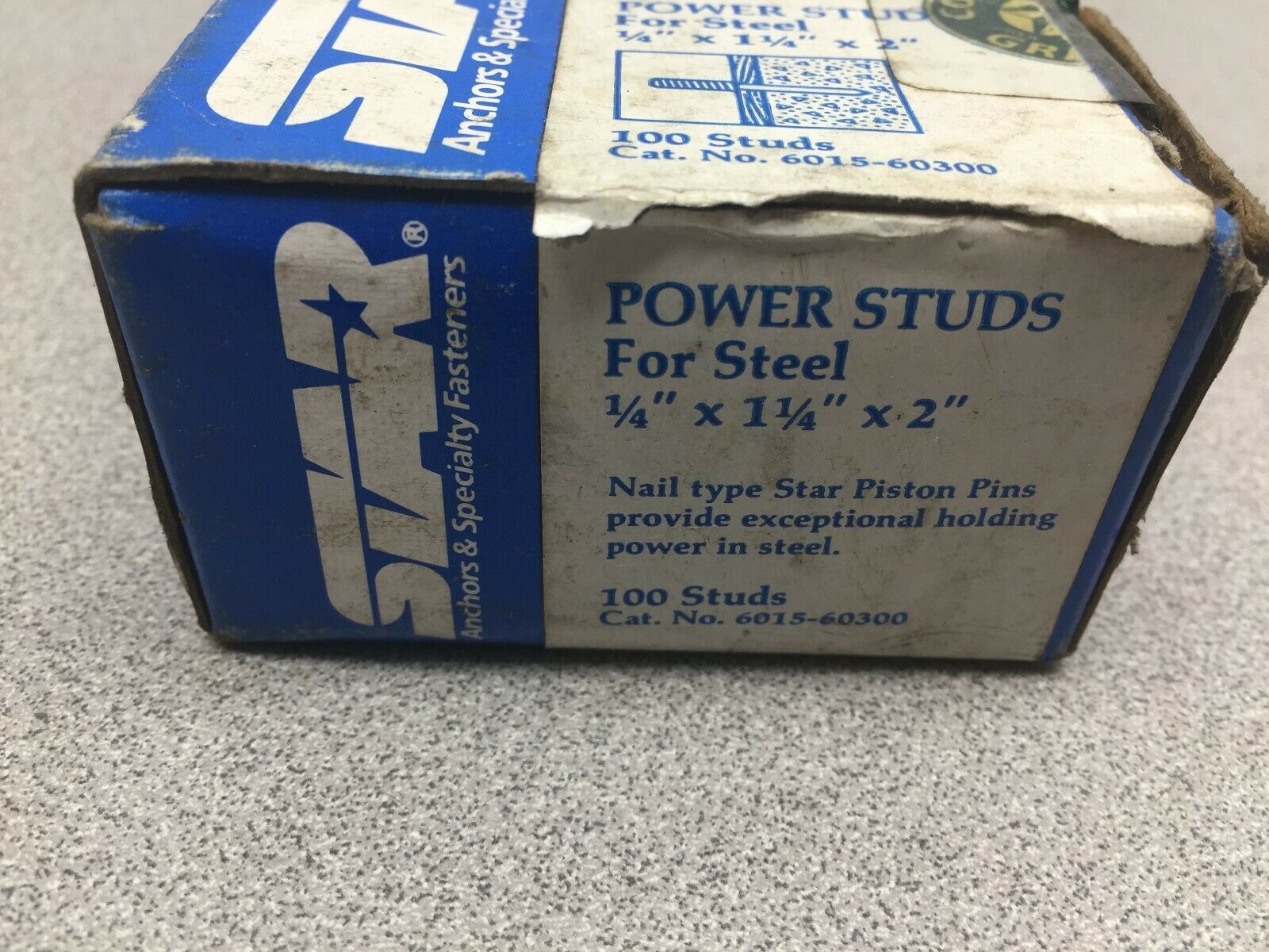 NEW BOX OF 100 STAR 1/4X1-1/4X2 POWER STUDS FOR STEEL 6015-60300