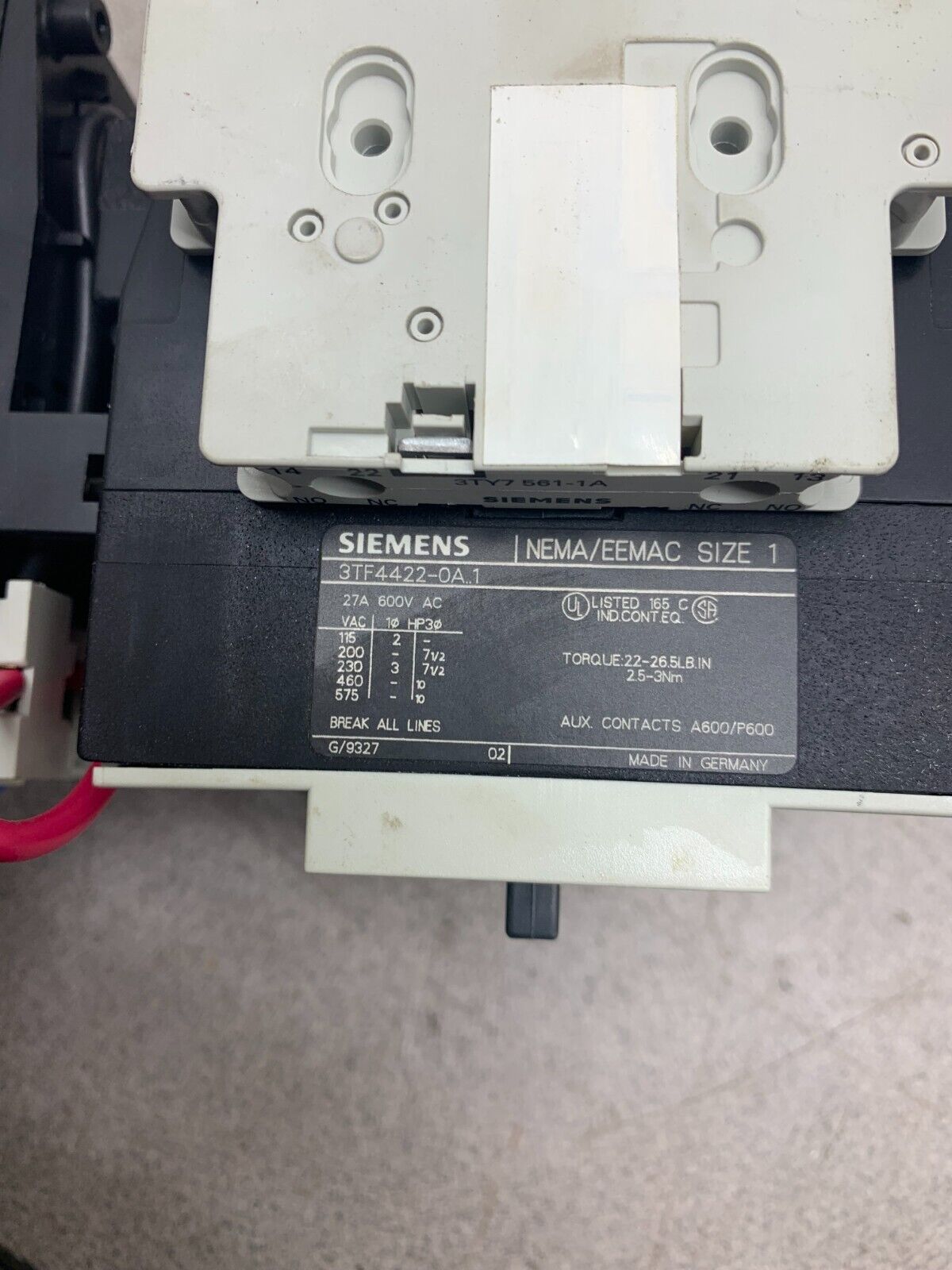 SIEMENS 3TF44 SIZE 1 STARTER 110/120V. COIL WITH 3UA55 00-0K RELAY 3TF4422-0A1