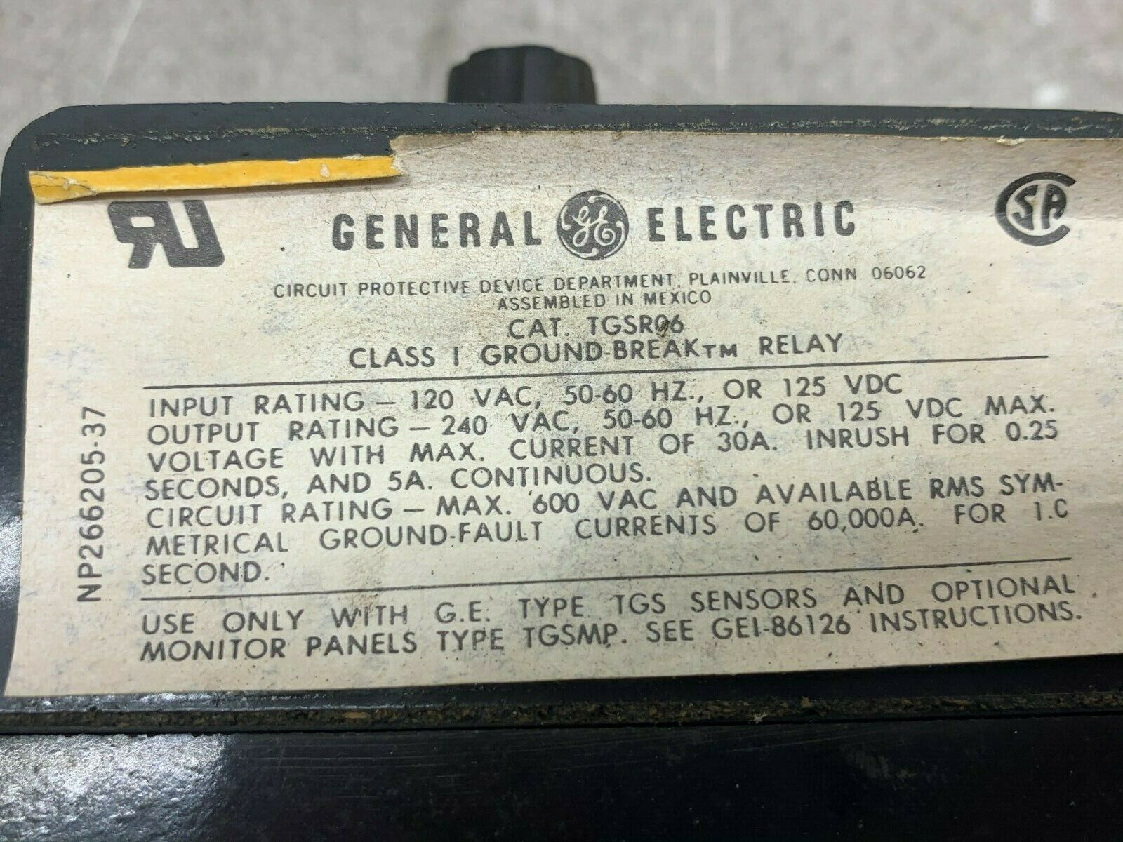 USED GENERAL ELECTRIC SOLID STATE GROUND BRAKE RELAY TGSR06