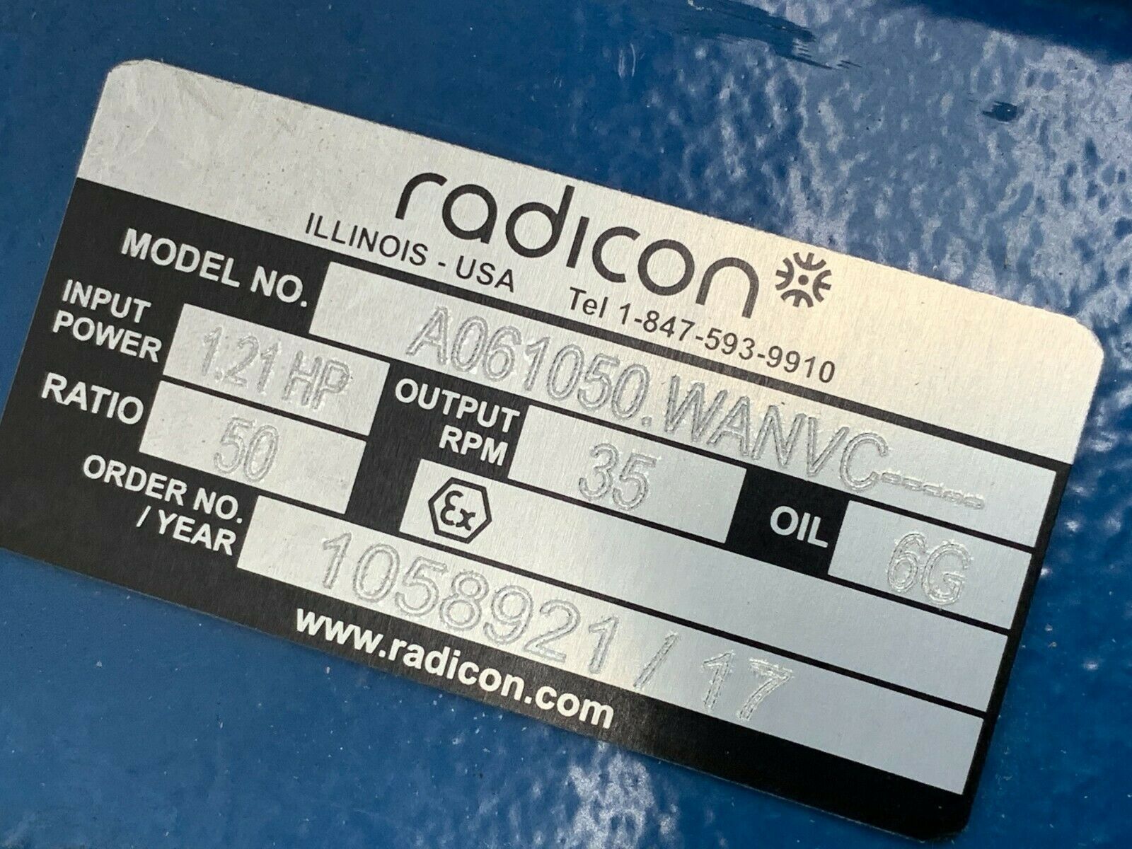 NEW RADICON GEAR REDUCER 50:1 RATIO A061050.WANVC -----