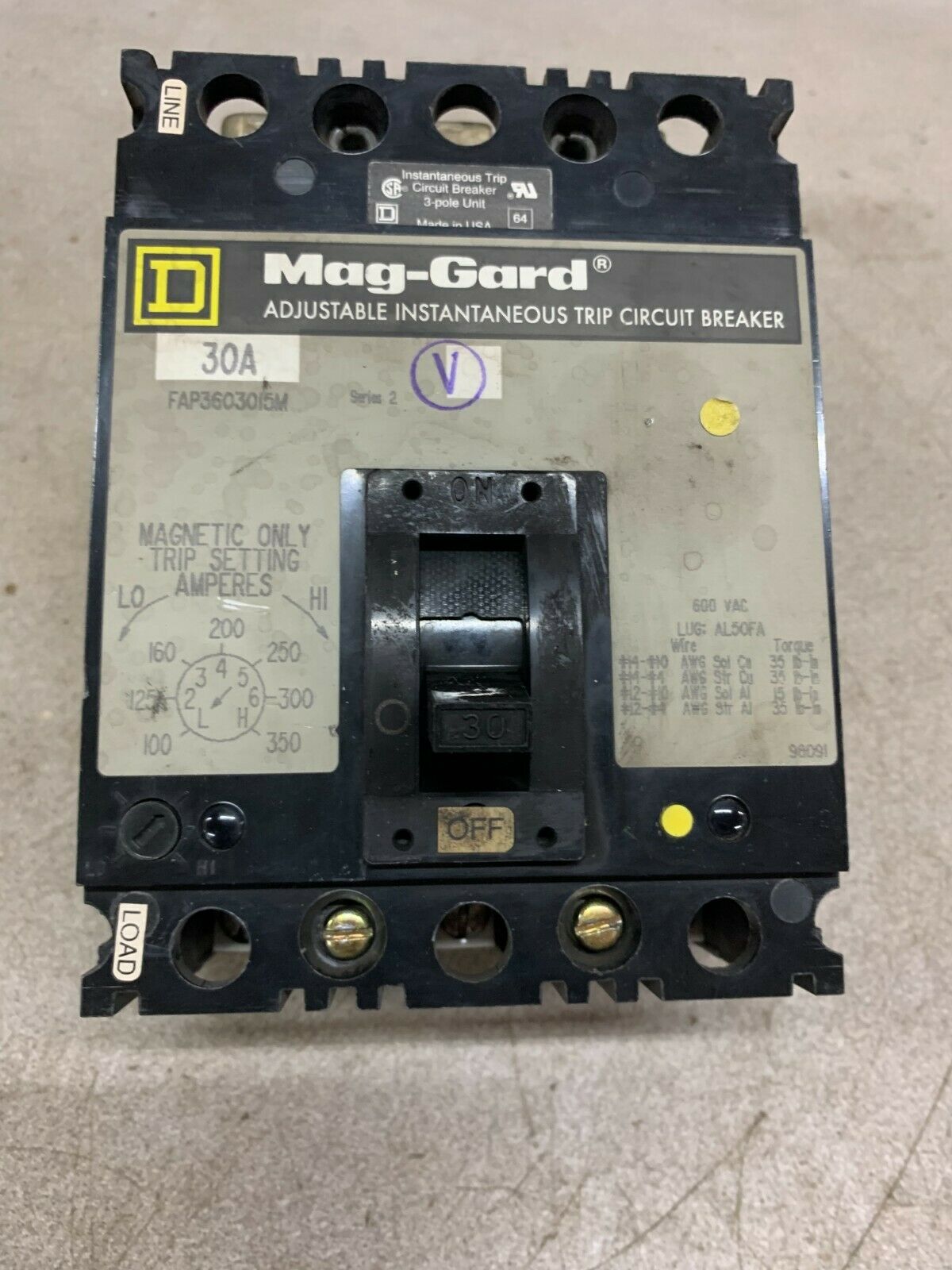 USED SQUARE D CIRCUIT BREAKER FAP3603015M