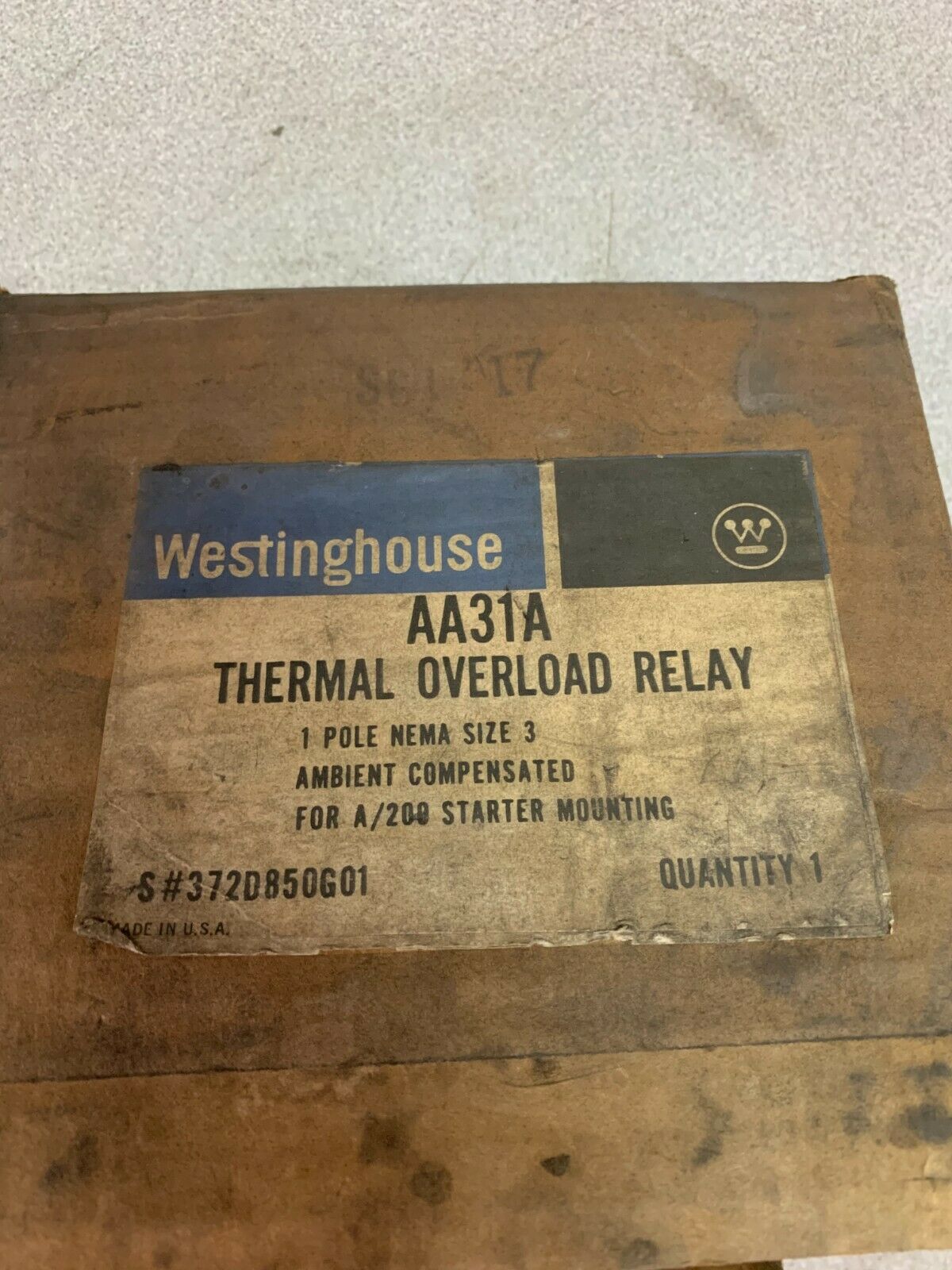 NEW IN BOX WESTINGHOUSE SIZE 3 THERMAL OVERLOAD RELAY AA31A