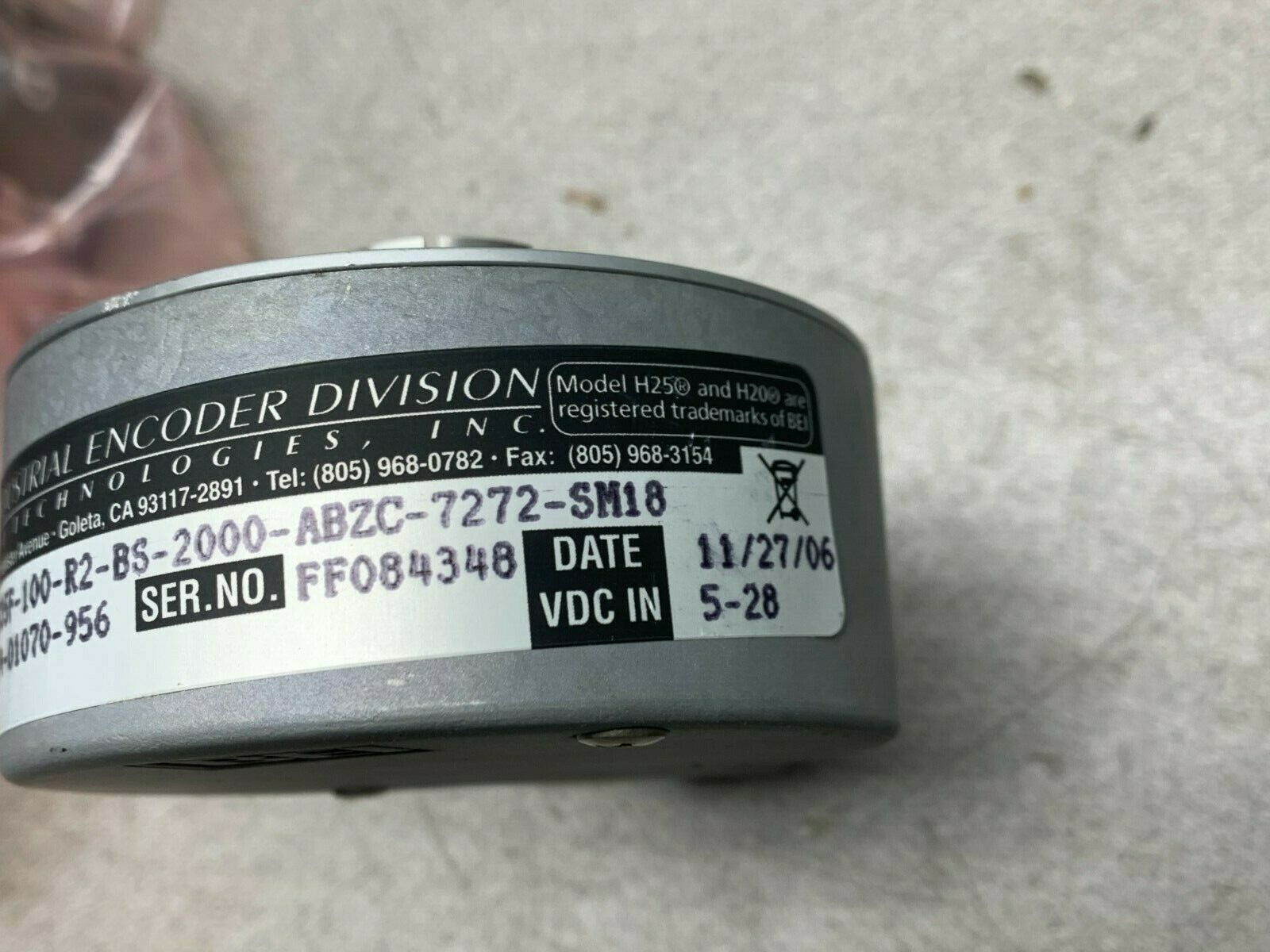 USED BEI 924-01070-956 ENCODER HS35F-100-R2-BS-2000-ABZC-7272-SM18