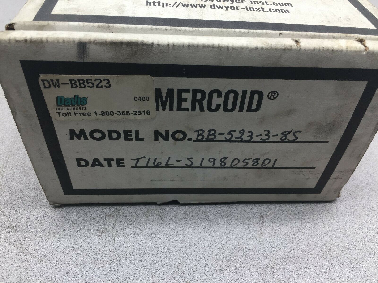 NEW IN BOX MERCOID MERCURY DIFFERENTAL PRESSURE SWITCH BB-523-3-8S