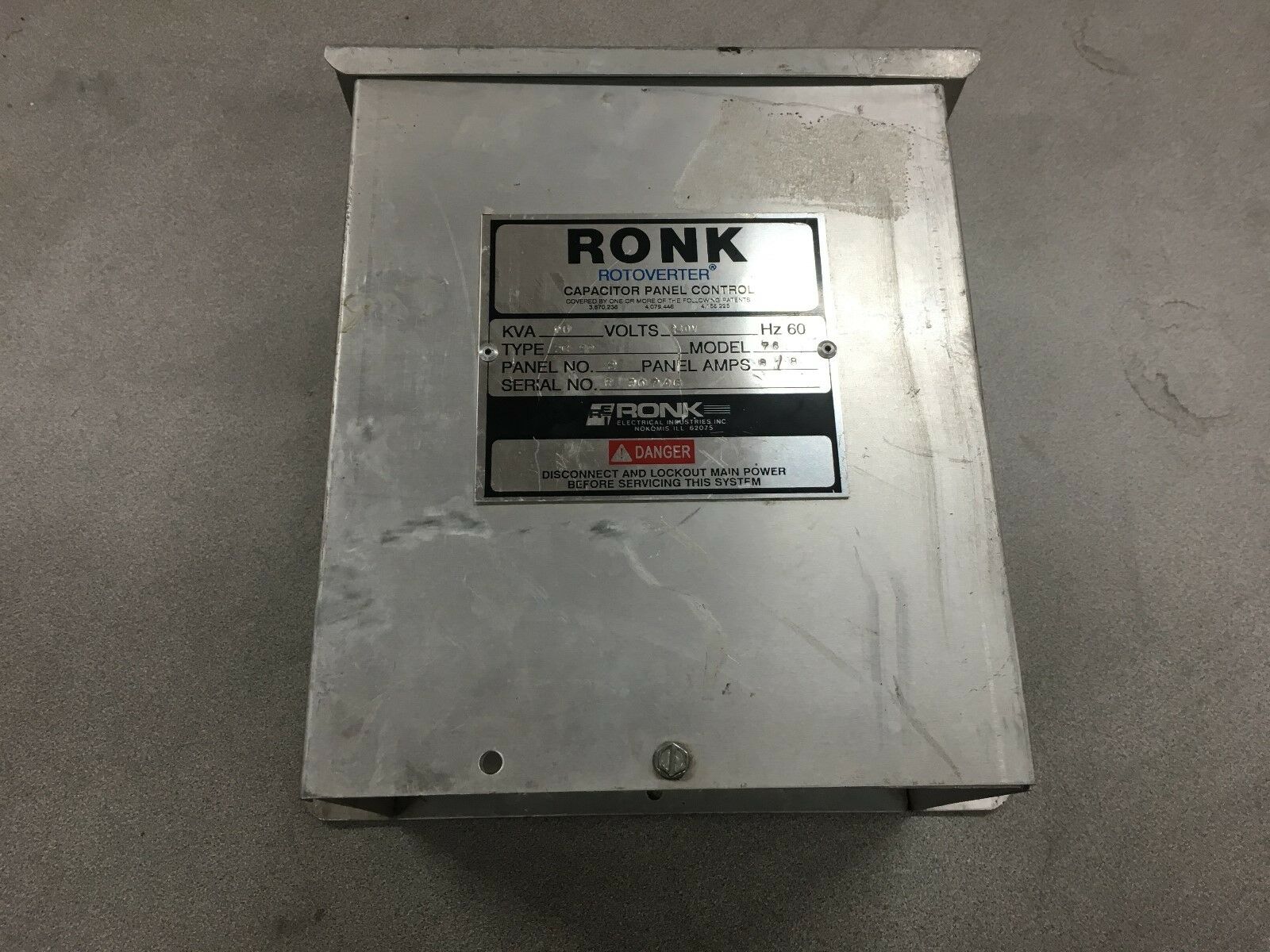 USED RONK 10 KVA ROTOVERTER 240V CAPAITOR PANEL CONTROL MODEL 76