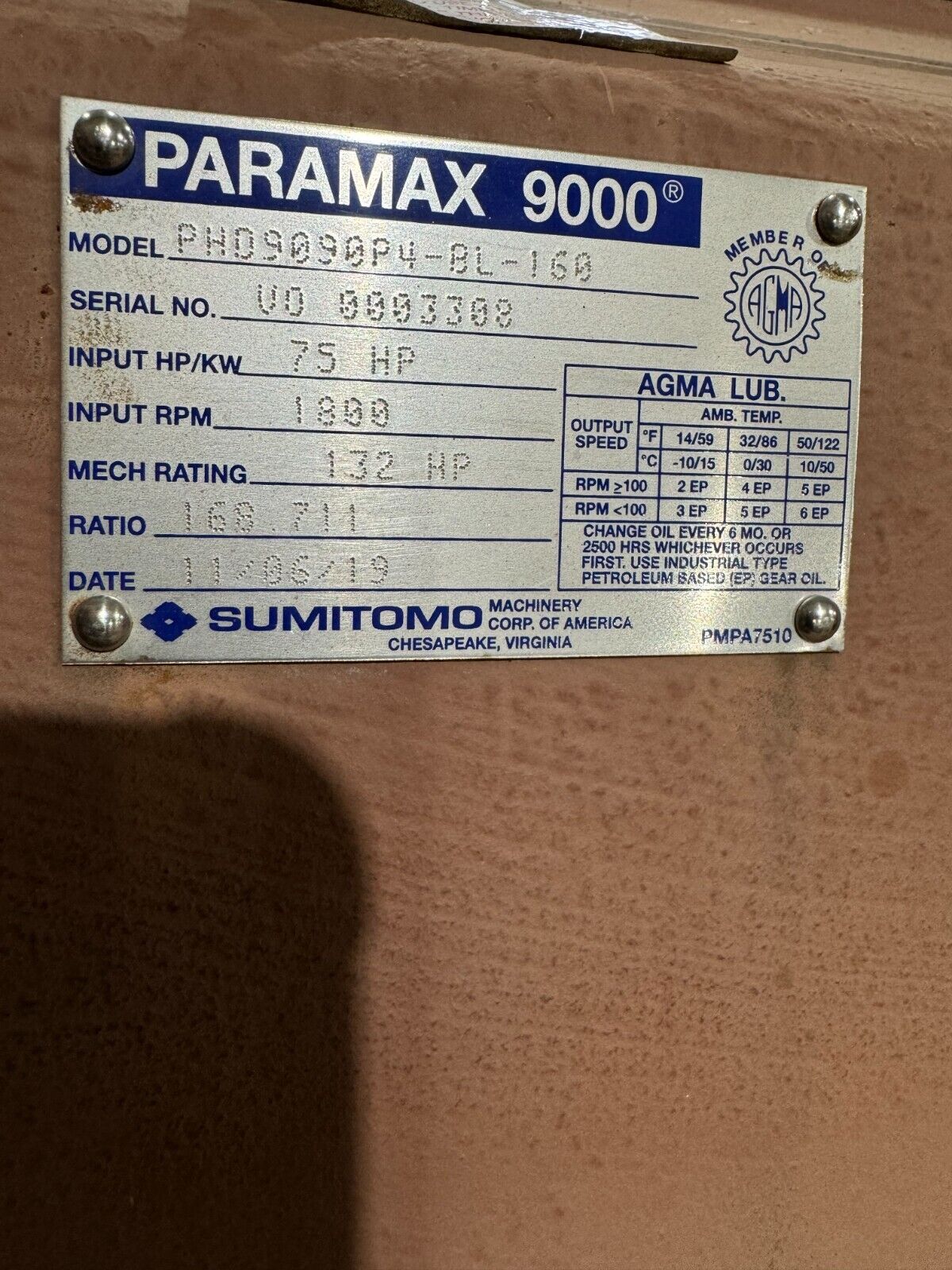 NEW SUMITOMO PARAMAX 9000 GEAR REDUCER 168.711 RATIO PHD9090P4-BL-160 GEAR BOX