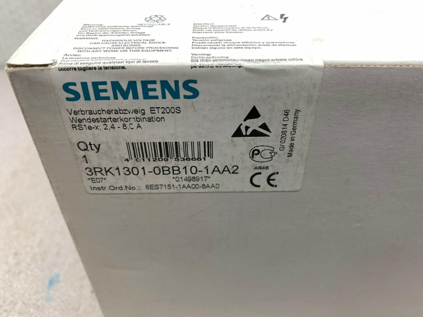 NEW SIEMENS MOTOR STARTER 3RK1301-0BB10-1AA2