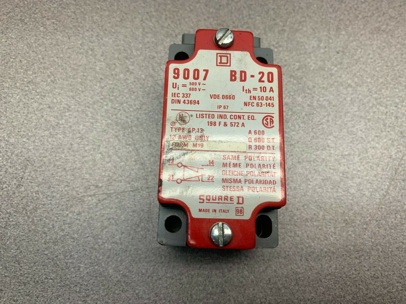 USED SQUARE D LIMIT SWITCH 9007 BD-20