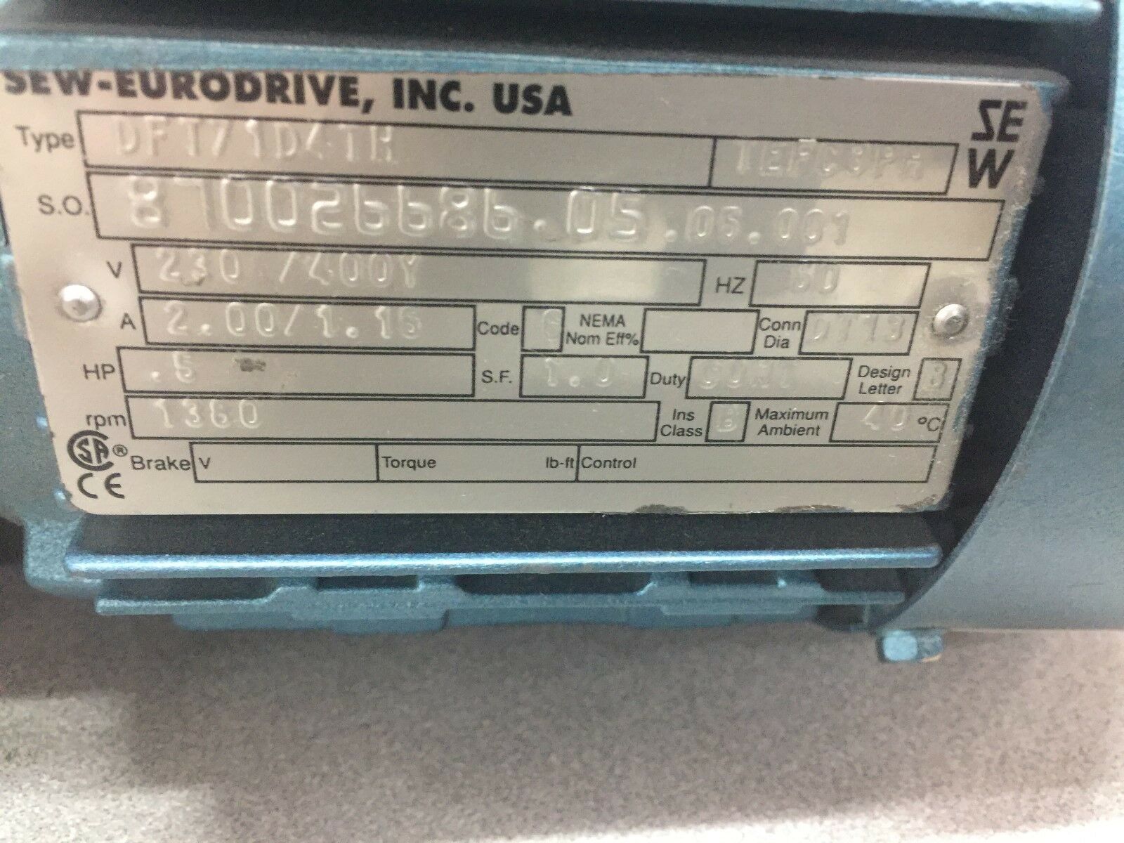 NEW NO BOX SEW EURODRIVE GEAR MOTOR SHF37DT71D4TH