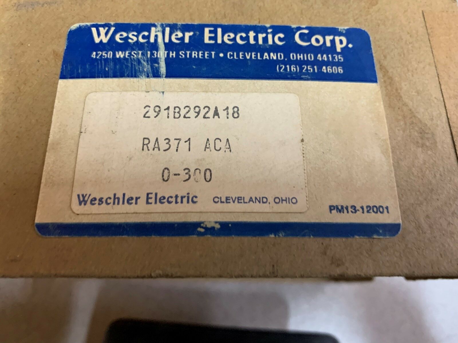 NEW IN BOX WESCHLER 0-300 AMP PANEL METER 291B29A18