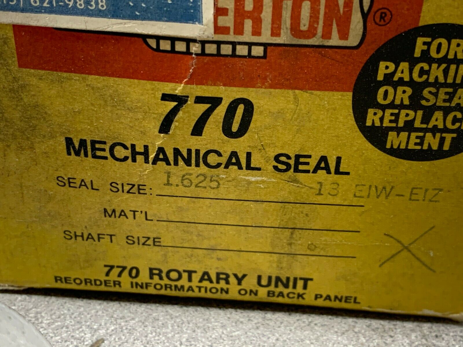 NEW IN BOX CHESTERTON 770 MECHANICAL SEAL ROTARY UNIT 1.625" 13 EIW-EIZ