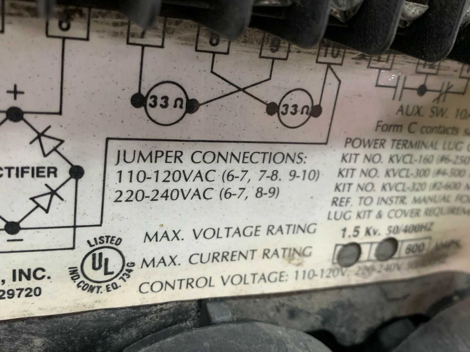 USED JOSLYN CLARK VACUUM CONTACTOR UC77U03615-76