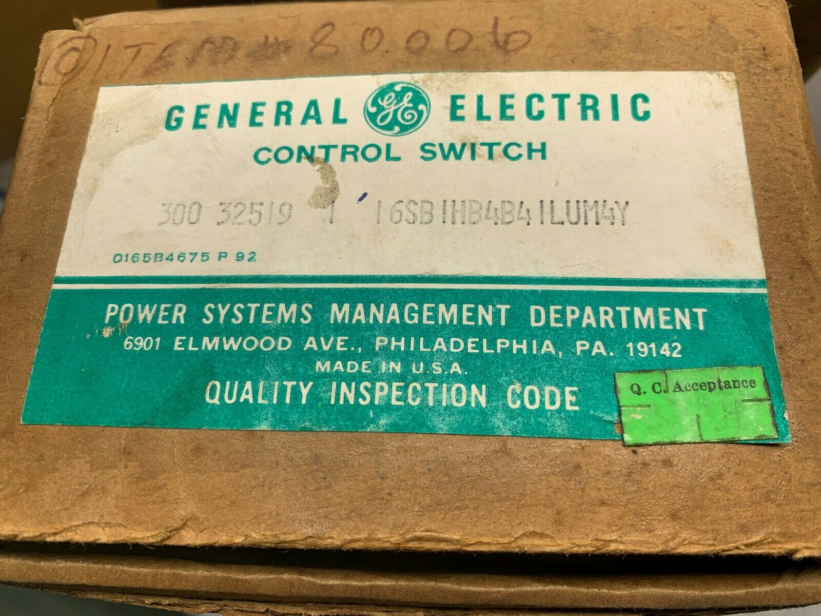 NEW IN BOX GENERAL ELECTRIC CONTROL SWITCH 16SB1HB4B41LUM4Y