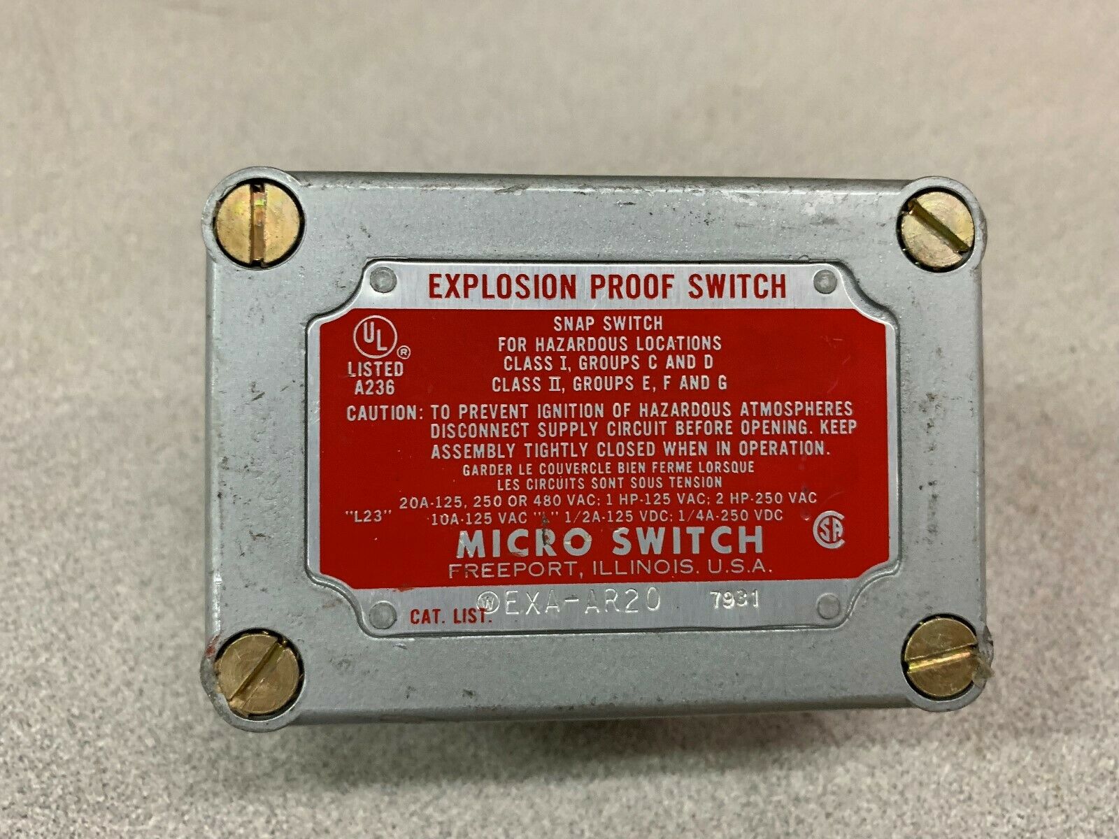 NEW NO BOX MICROS SWITCH EXPLOSION PROOF SWITCH  EXA-AR20