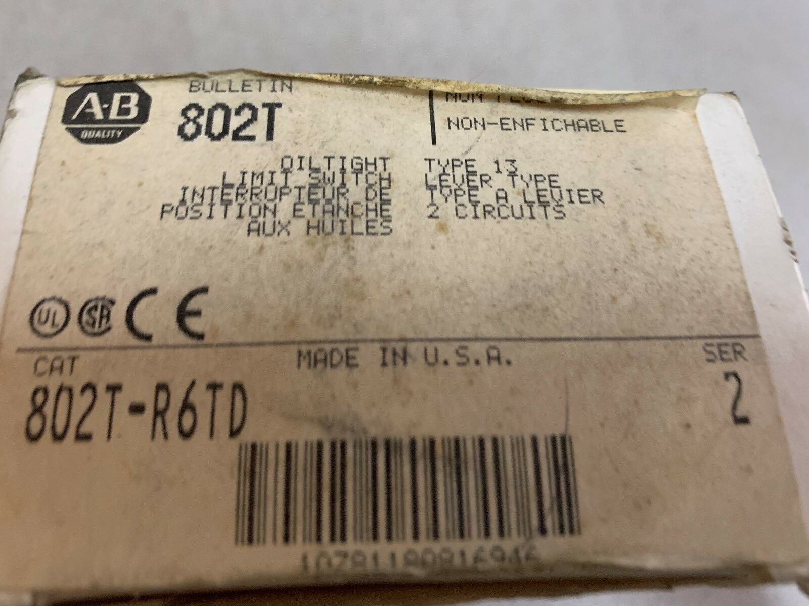 NEW IN BOX ALLEN BRADLEY LIMIT SWITCH 802T-R6TD SERIES 2