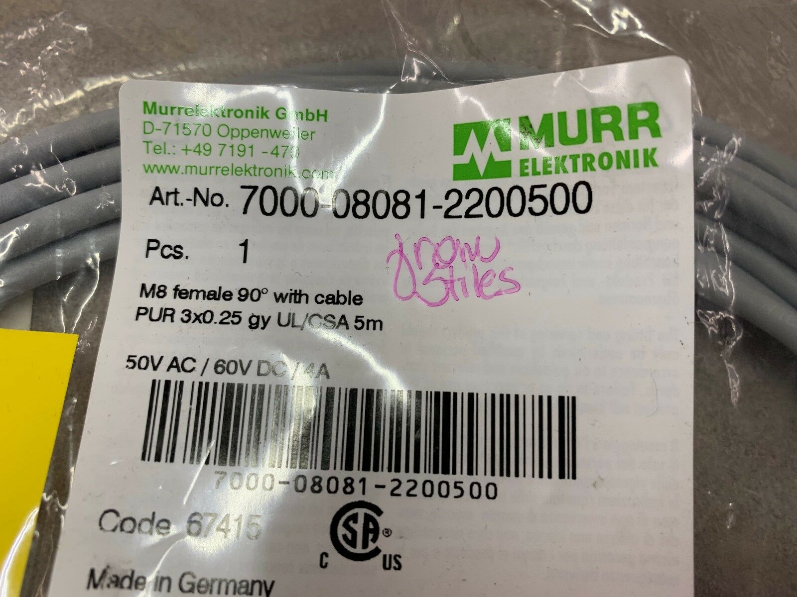 NEW IN BAG MURR CABLE 7000-08081-2200500